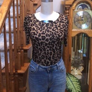 Leopard puff sleeve t-shirt, short sleeve